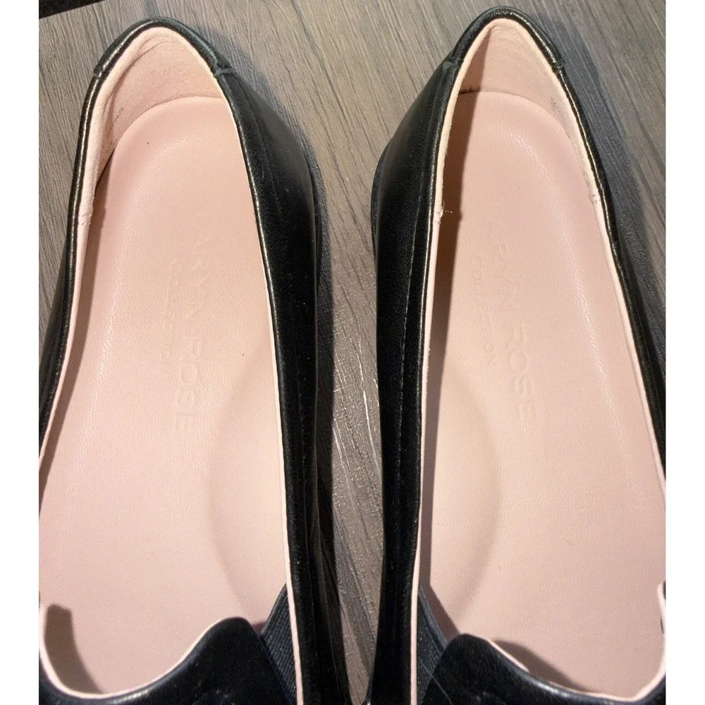 Taryn Rose Black Leather Embossed Rose Platform Loafers Slip On Shoes Womens 9